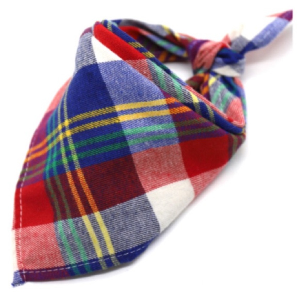 Colourful plaid print dog neck bandana, 56cm long
